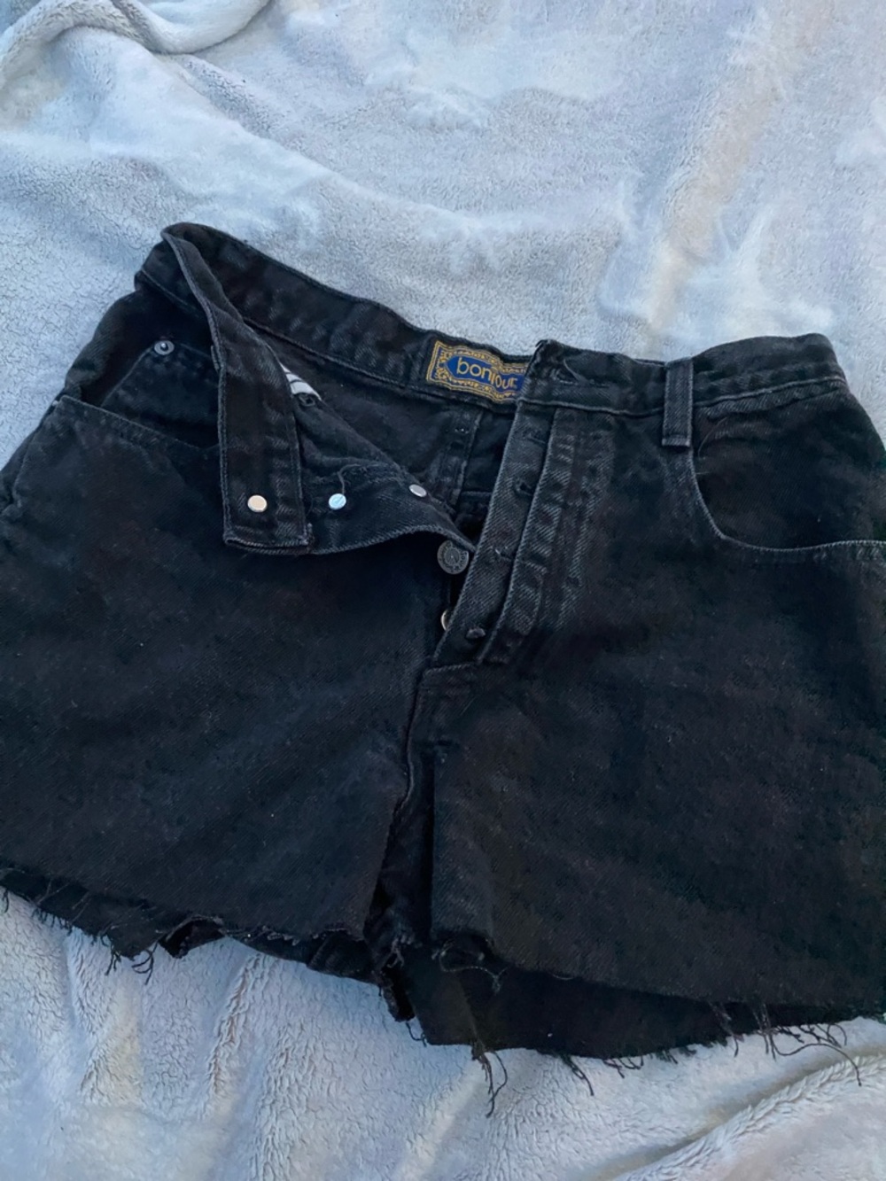 BonJour Black High-Waist Raw Hem Denim Shorts